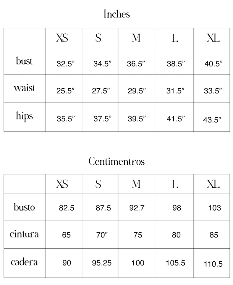 Tabla de medida Size Chart